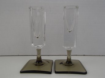 Rosenthal Crystal Linear Smoke Candle Sticks