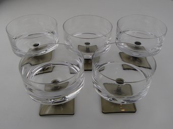 Five Linear Smoke Rosenthal Champagne / Sherbet Glasses