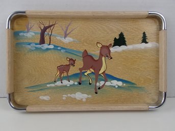 Vintage Bambi Hand Painted Wooden Tray