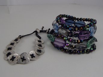 Metal Heart String Pull Bracelet And 5 Strand Acrylic Stretch Bracelet