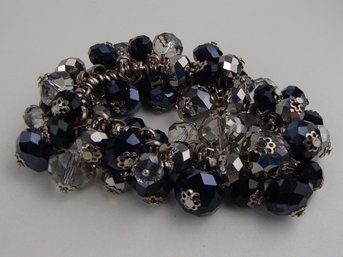 Midnight Blue Glass And Acrylic Beaded Bracelet