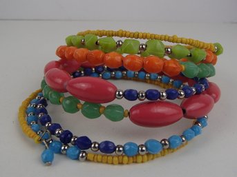 Festive Seed Bead, Stone And Wood Bead Wire Bracelet