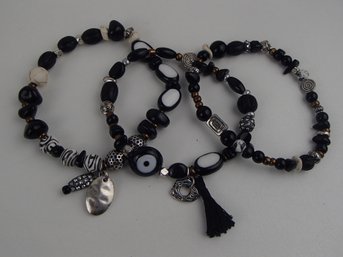 Glass, Ceramic And Polished Stone Stretch Bracelets