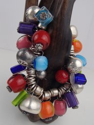 Stupendous Art Glass Beads Metal Beads Stretch  Bracelet