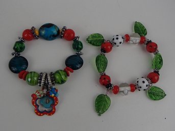 Fantastic Glass Bead And Ladybug Stretch Bracelet