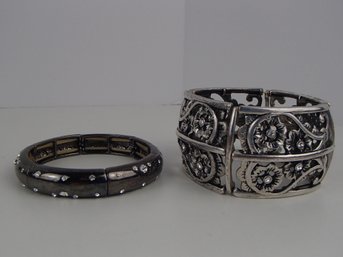 Chunky Floral And Rhinestone Metal Stretch Bracelets