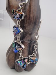 Dazzling 925 Sterling Silver Dichroic Art Glass Toggle Bracelet