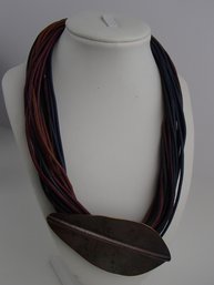 Multi Strand Corded Fall Colors Metal Leafed Necklace