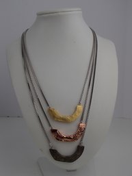 Vintage 22' Anne Marie Chagnon Mixed Metal Box Chain Multi Strand Necklace