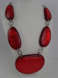 Festive Red Lucite Necklace 23' With 3' Extender Chain