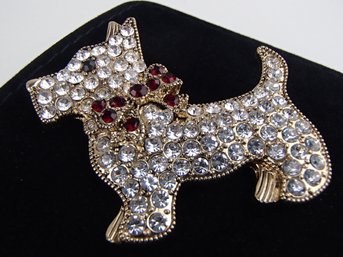 Schnauzer Scottie Dog Gold Tone Rhinestone Brooch By Monet
