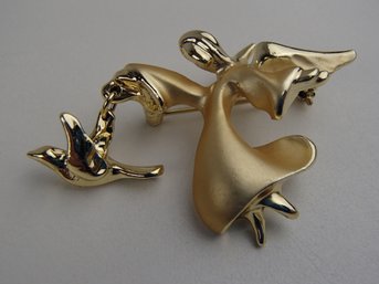 Vintage Angel With Dangling Bird Pin / Brooch By GIUSTI