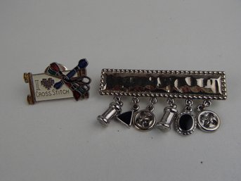 Crosstitch Pin And Sewing Themed Pin