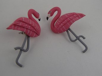 Flamingo Earrings Made From Pliable Plastic Material