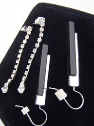 Rhinestone Tear Drop Earrings And Silver Tone And Black Dangle Earrings