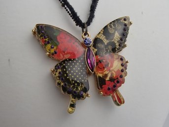 Betsey Johnson Lucite Butterfly Two Strand Necklace