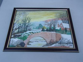 Watercolor Of Bridge Cottage In Winter 1998 By John Parfett