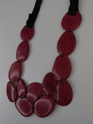 26' Tagua Nut Necklace With Black Leather Strap