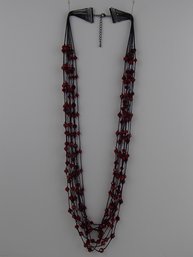42' Multistrand Solid And Clear Glass Red Beaded Necklace