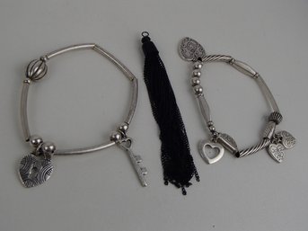 Silver Tone Stretch Bracelets And Chain Tassel Pendant