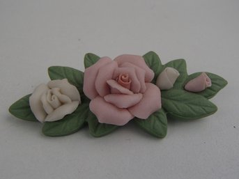Vintage Porcelain Rose Brooch
