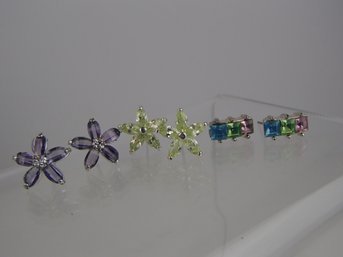 Colorful Set Of Floral Earrings And Vintage Earrings By Roman