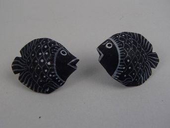Painted Wood Fish Earrings