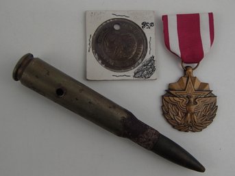 Meritorious Service Medal, Army Life Coin / Pendant And A Dummy Round