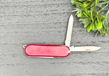 Mini Swiss Army Style Pocket Knife Red Plastic 2 Blade Nail File Stainless China