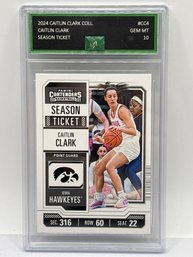 2024 PANINI CAITLIN CLARK COLLECTION #CC4 CAITLIN CLARK SEASON TICKET ROOKIE CARD GRADED EJE GEM MINT 10