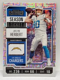 2023 PANINI CONTENDERS #59 JUSTIN HERBERT SEASON TICKET SILVER MOJI