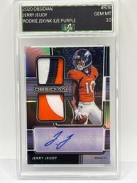 14/40!!  2020 PANINI OBSIDIAN ROOKIE JERSEY INK JERRY JEUDY RPA AUTOGRAPHED 3-COLOR DOUBLE PATCH RC GEM MNT 10
