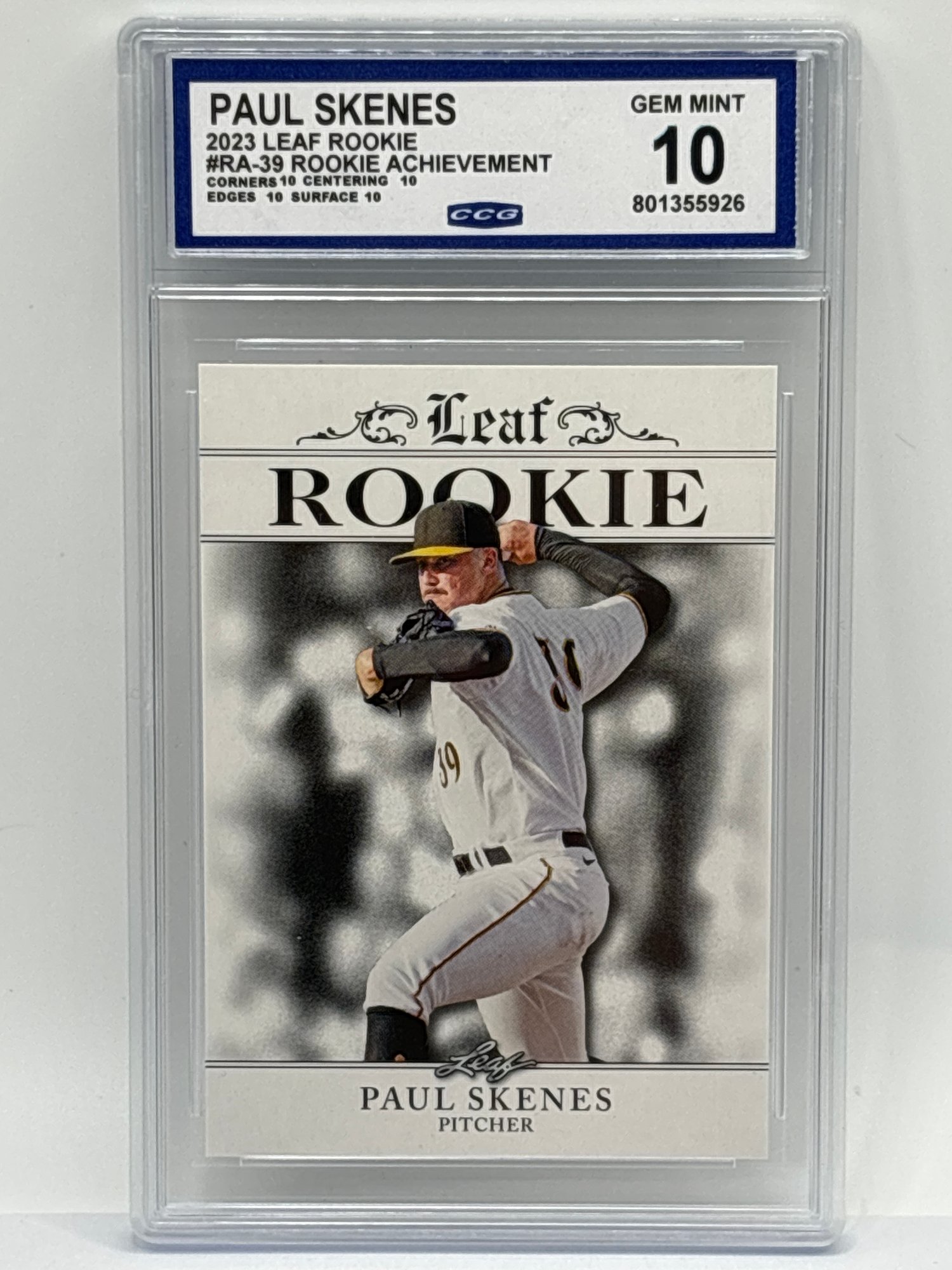 2023 LEAF ROOKIE #RA-39 PAUL SKENES ROOKIE ACHIEVEMENT ROOKIE CARD GRADED  CCG GEM MINT 10 #21667 | Auctionninja.com