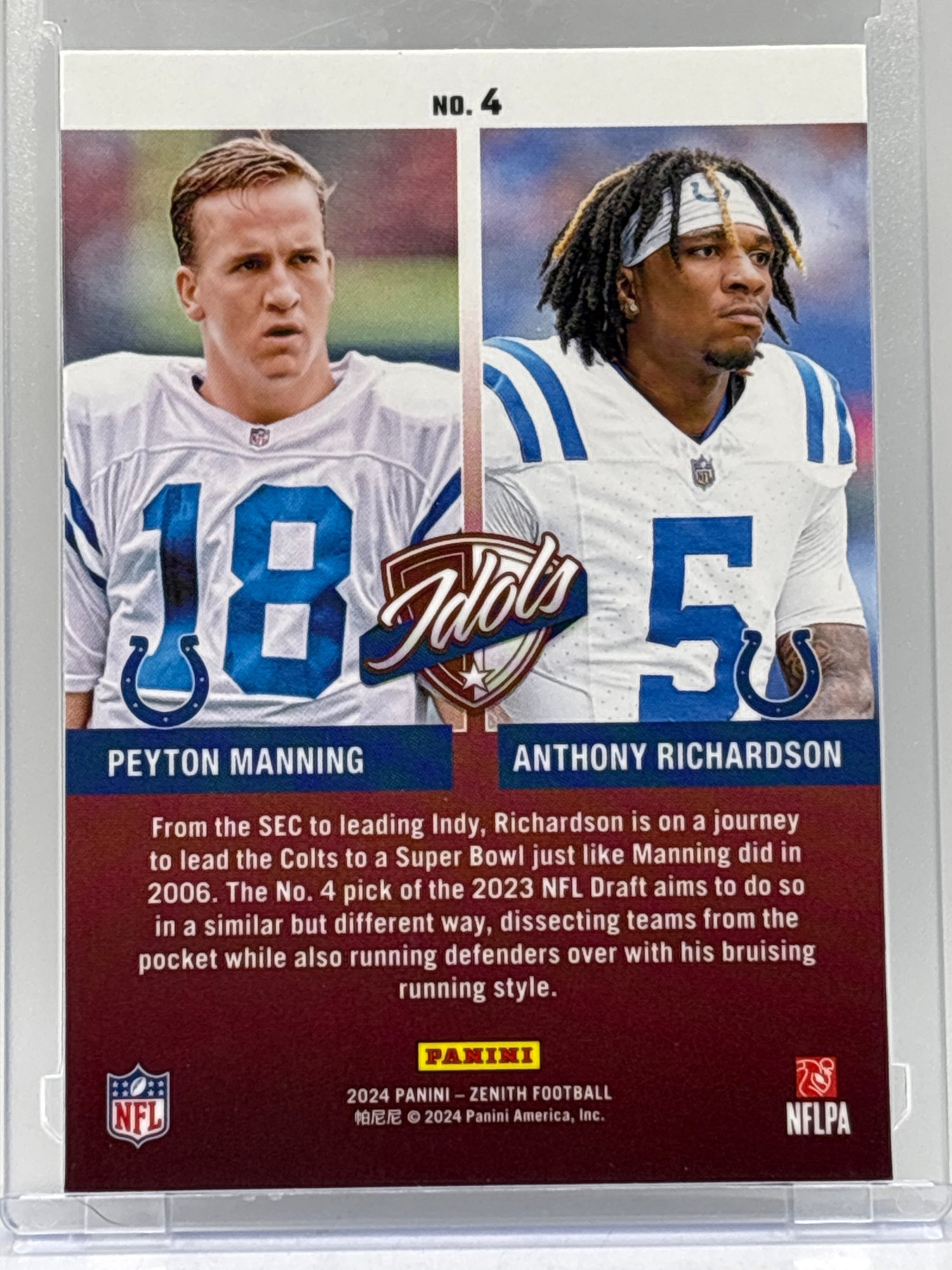 2024 PANINI ZENITH IDOLS PEYTON MANNING & ANTHONY RICHARDSON