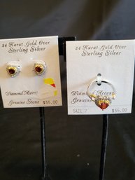 24kt Over Sterling Heart Set