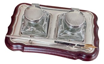 Sterling Silver Double Inkwell With Pen