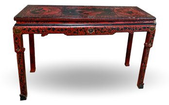 Red Chinoiserie Console Table