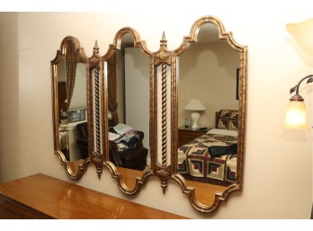 Three-Panel Decorative Wall Mirror With Ornate Frame