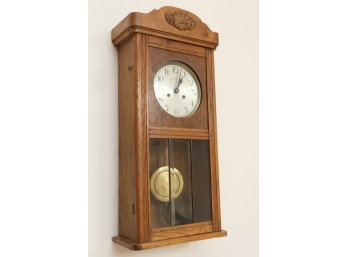 Antique German Oak Regulator Wall Cloc