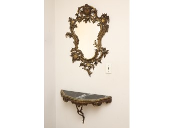 Ornate Rococo Style Wall Mirror With Brass-Toned Metal Frame