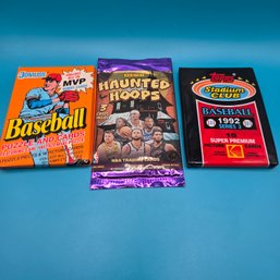 Three Vintage Unopened Topps Baseball Panini Basketball Donruss