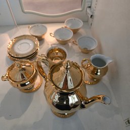 Gold Luster Porcelain Coffee Set, Teapot Sugar Creamer Cups
