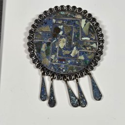 Tere Mexico Sterling Silver Stone Inlay Brooch