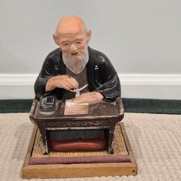 Japanese Hakata Clay Figure, Scholar At Writing Desk