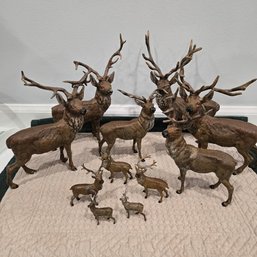 Herd Of Cast Metal Stag And Deer Figures