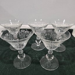 Vintage Etched Crystal Cocktail Martini Glasses And Sherbets