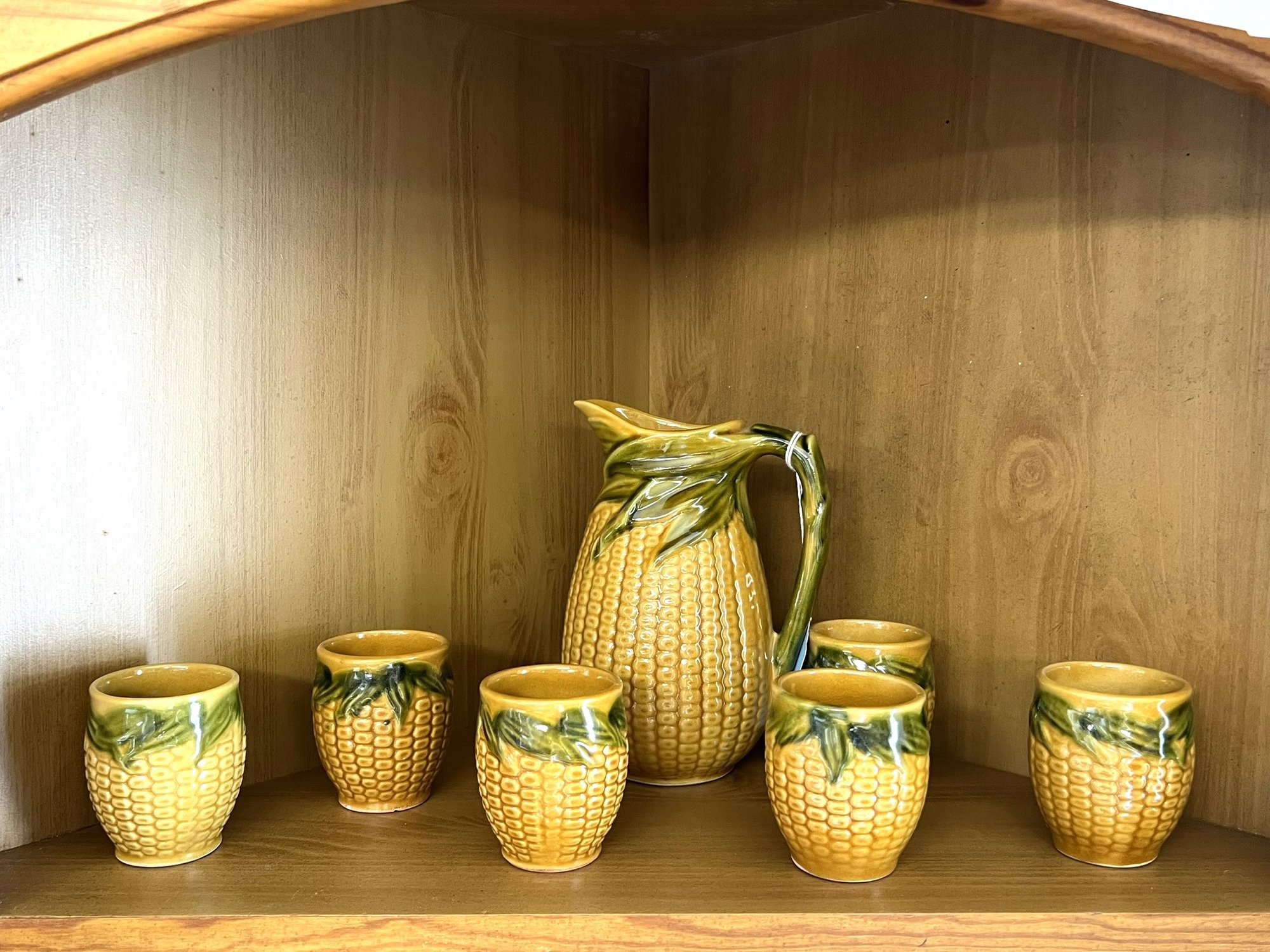FR/ 7pcs F65 - Majolica Pottery Corn Pitcher And 6 Corn Cob Cups #25983 ...