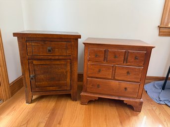 FR/ 2pcs - Wood Side Tables With Metal Hardware - Ethan Allen Etc