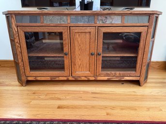 FR/ Angled Console - Golden Oak Wood, Slate And Glass - Legends Furniture USA