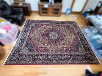 FR/ 2pcs - Karastan 'Medallion Kirman' 100% Wool Pile 9' X 10' Rug - Red, Copper, Blue Colors With Pad